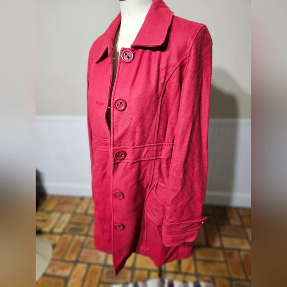 Anthropologie Red TULLE Wool Blend Button Up Coat, Lined, Sz XL - Picture 1 of 7